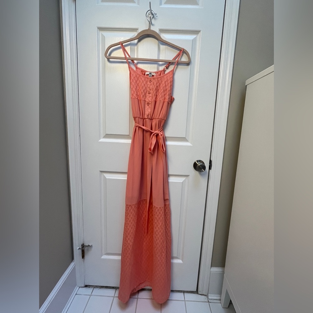 Ya Los Angeles Peach Maxi Dress with Lace Detail